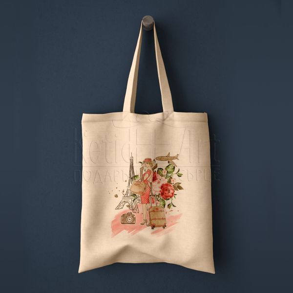 Еко чанта с щампа - Жена в Париж