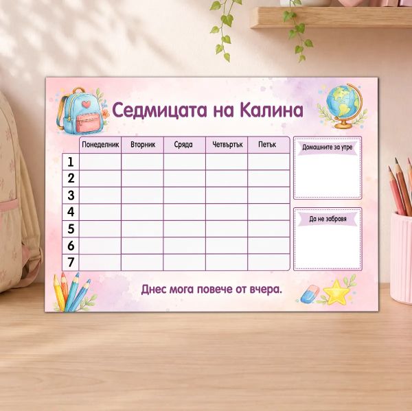 Магнитно табло с учебна програма за момиче