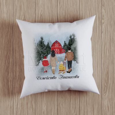 Коледна възглавница - Семейство с две деца