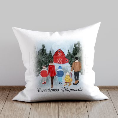 Коледна възглавница - Семейство с три деца