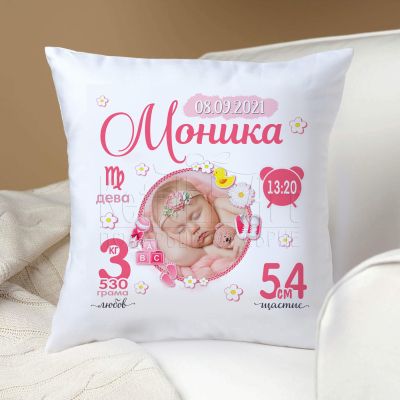 Възглавница бебешка визитка със снимка - Цветя