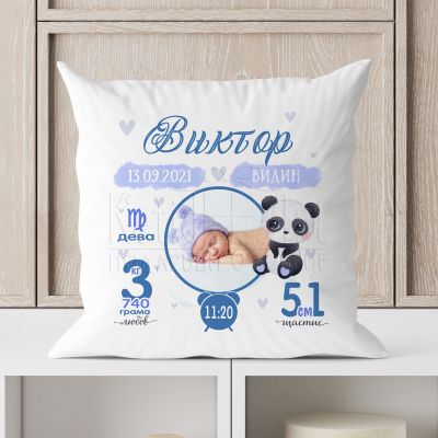 Възглавница бебешка визитка със снимка- Панда