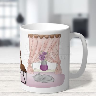 Чаша за имен ден - Жена с коте