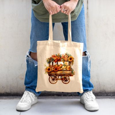 Еко чанта с щампа - Есенна количка