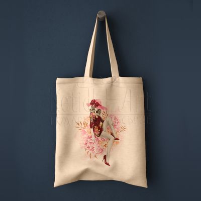 Еко чанта с щампа - Дама с капела