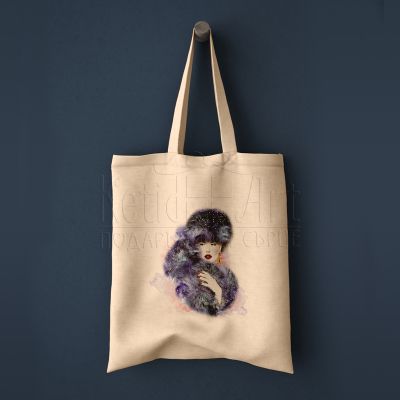 Еко чанта с щампа - Жена в синьо