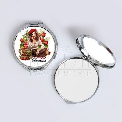 Дамско джобно огледало - Жена с рози