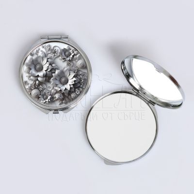 Дамско джобно огледало - Сребърни цветя