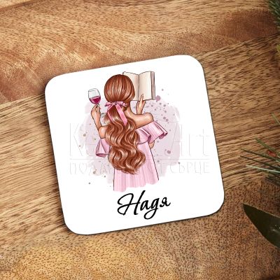  Подложка за чаша - Момиче с книга 2