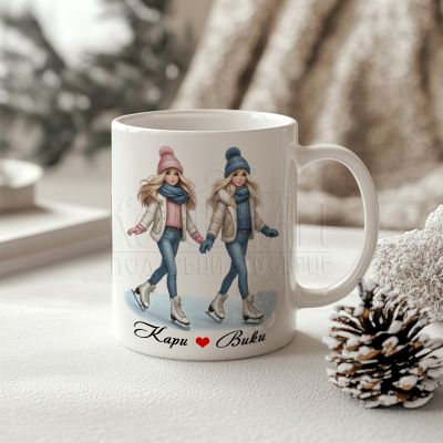  Чаша подарък за приятелка - Момичета на зимни кънки