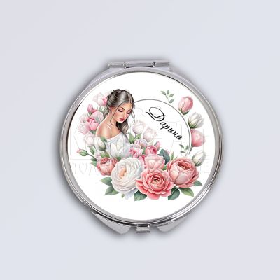 Персонализирано дамско джобно огледало - Жена с рози