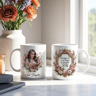 Чаша за учител с надпис "Благодаря Ви, госпожо и име" подарък за учител