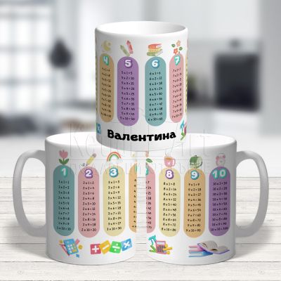 Персонализирана чаша с име и таблица за умножение