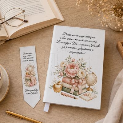 Кожена подвързия за книги с книгоразделител за учител