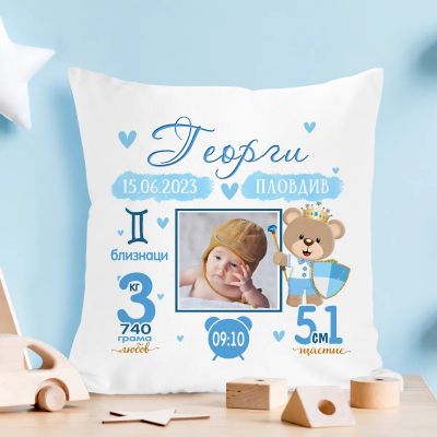 Възглавница бебешка визитка със снимка- Мече 2