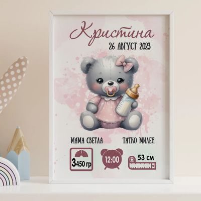  Бебешка визитка за момиче - Мече